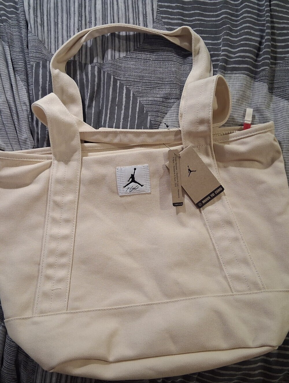 Jordan Cream Canvas Tote with Jumpman Patch